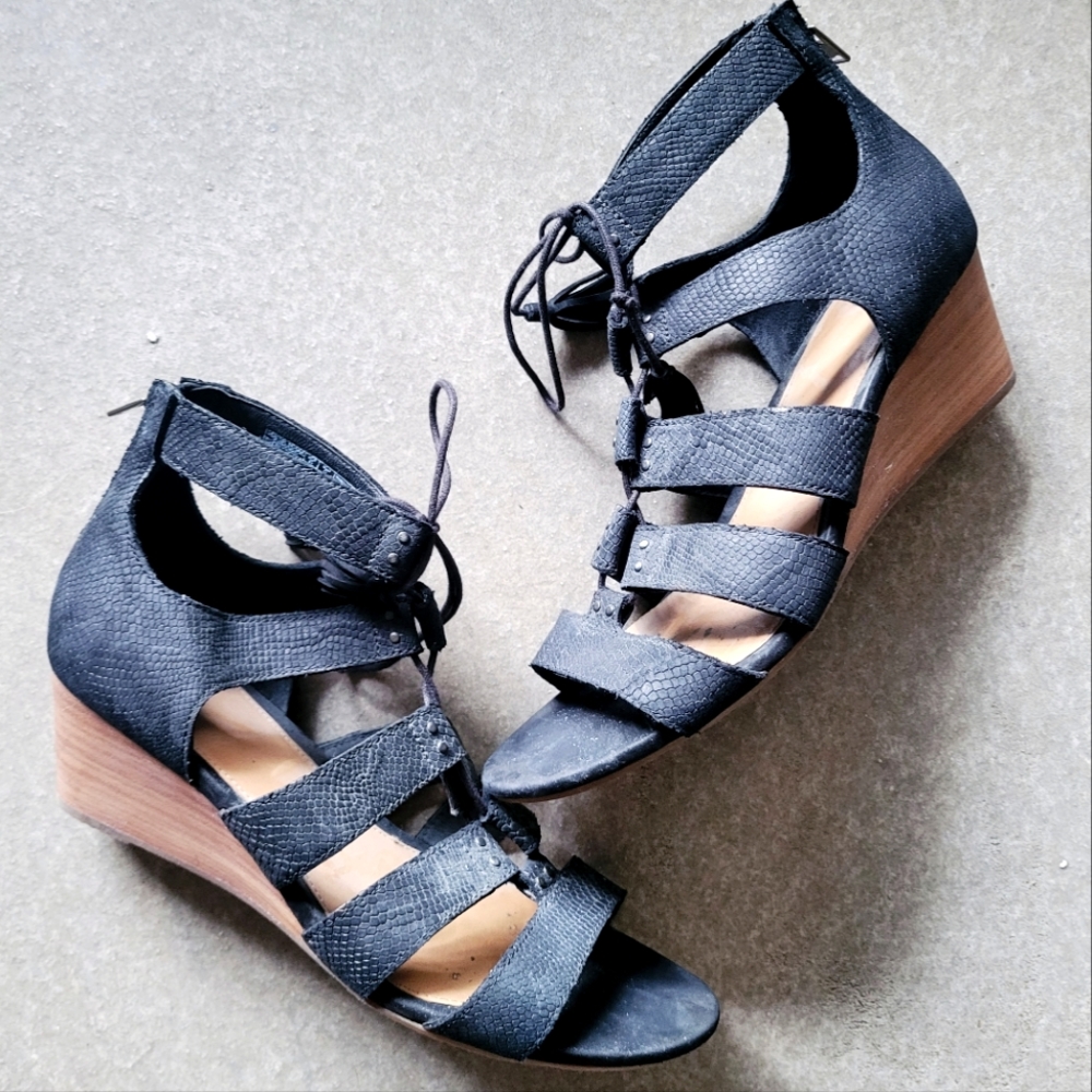 UGG Black Strappy Wedge Sandals